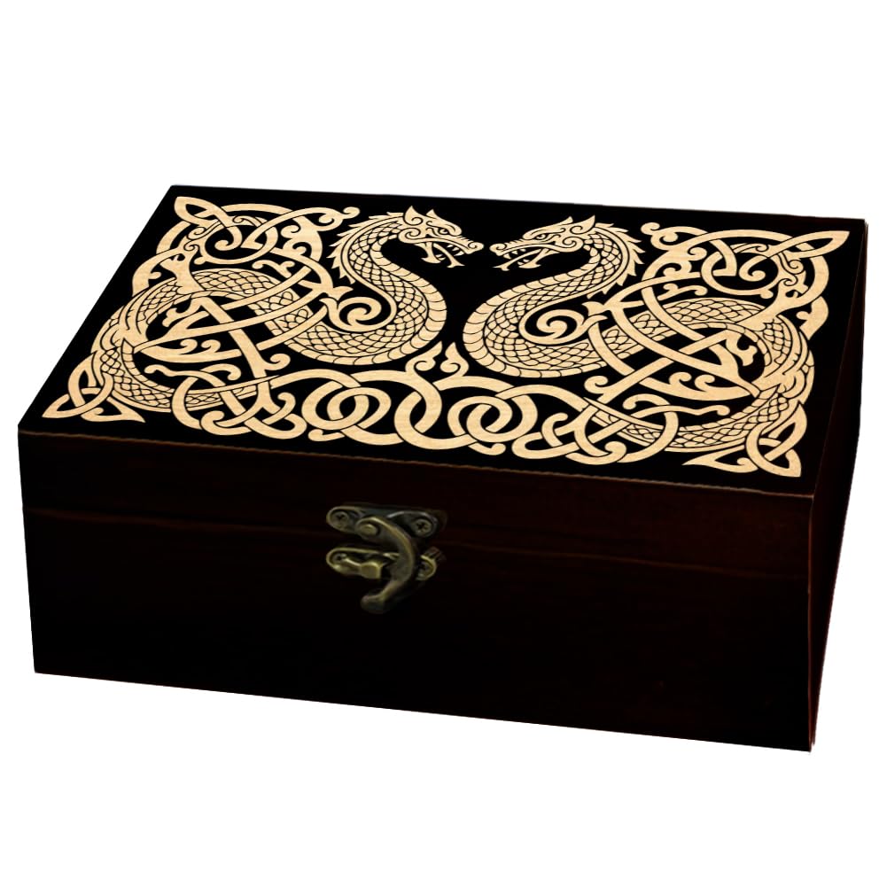 arricraft Double Dragons Rectangle Divination Wood Storage Box with Lid