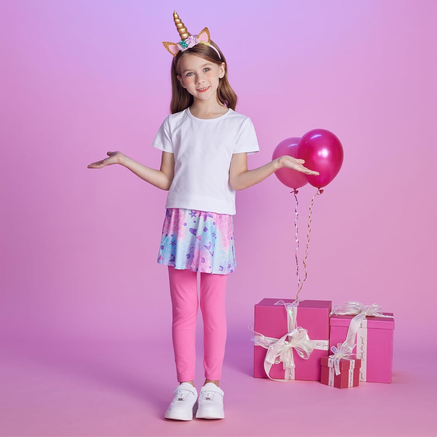 DXTON Kid Girls Leggings with Skirt Toddler Girl Printed Tutu Skirt Pant Birthday Party 3-12 Years - Image 4