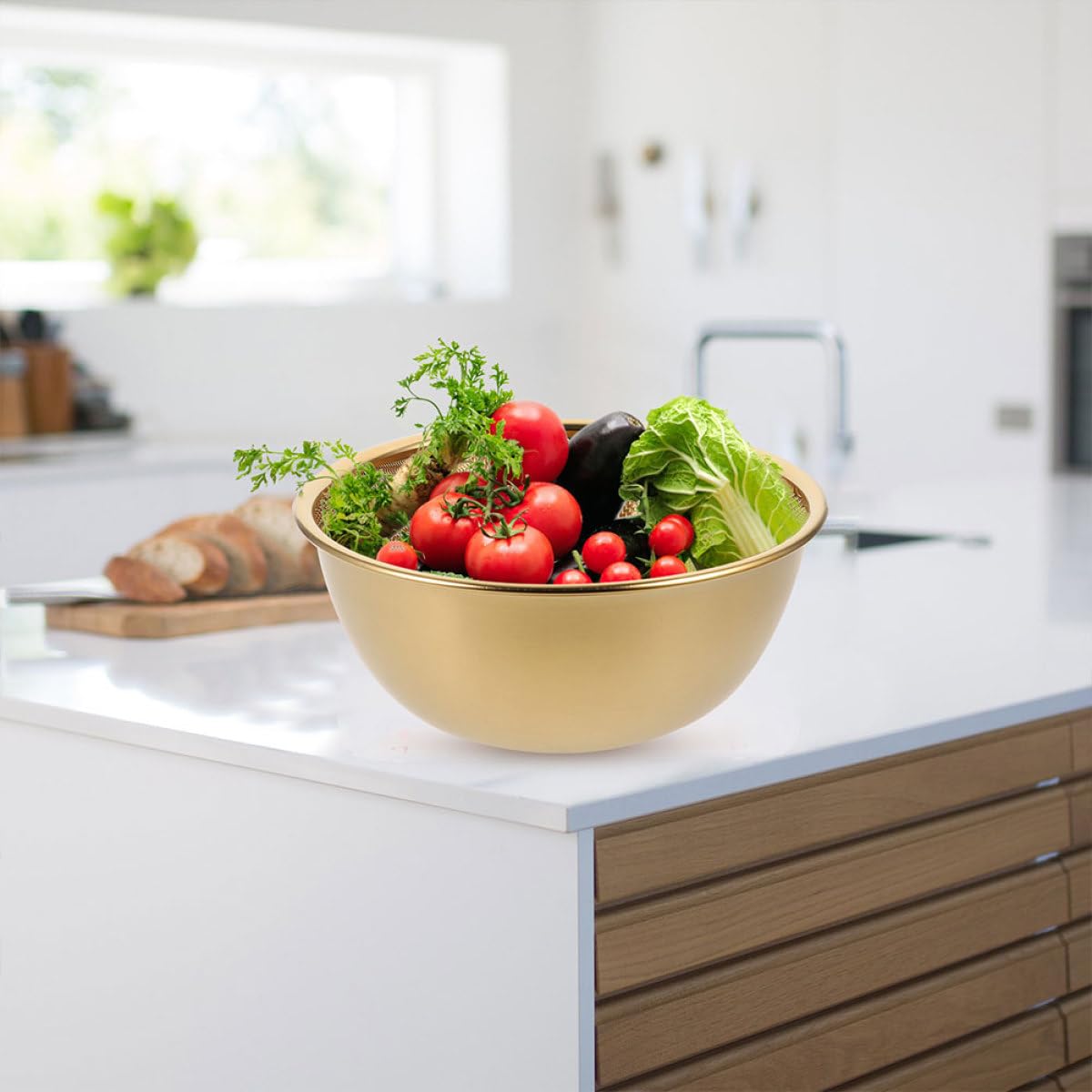 Hohopeti Escurridor de Arroz y Colador de Acero Inoxidable 24 CM Cesta de Malla Fina Dorada 2 Piezas para Lavar Verduras y Frutas Cedazo Multifuncional Base Antideslizante para Cocina
