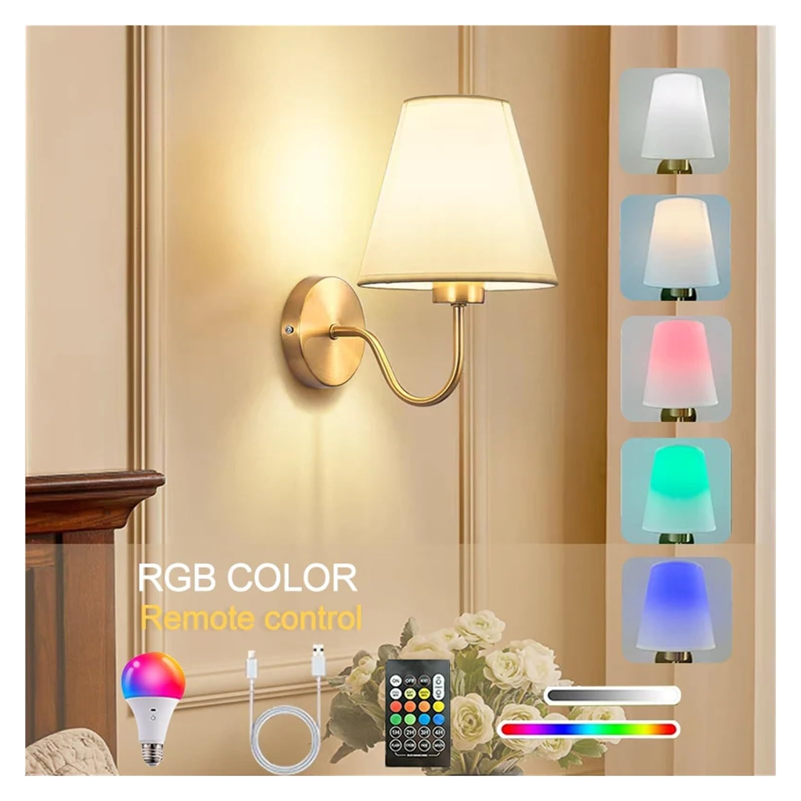 Lampa Ścienna LED RGB Z Akumulatorem W Stylu Retro, Wyjmowana, Bezprzewodowa, Do Sypialni, Korytarza, Oświetlenia Nocnego Łatwy w instalacji(1Pcs)