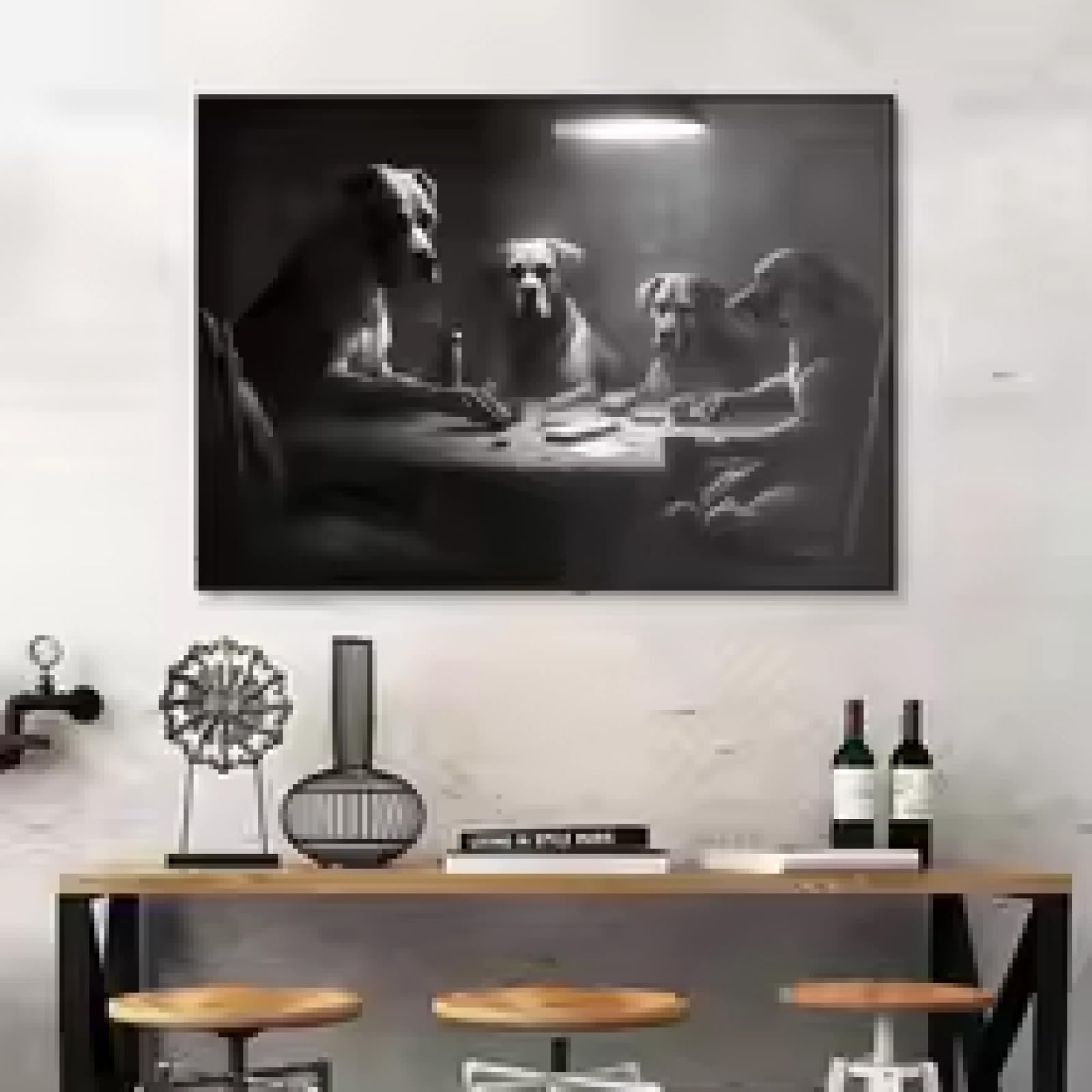 Hipwst Frameless Black And White Abstract Dog Playing Poker Fun Poster Print Canvas Painting Wall Art Picture Living Room Decor 80X120cm
