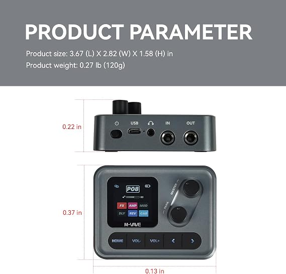 M-VAVE Pocket AMP Effect Pedal Guitar Bass 6 Modules 80+ Built-in Presets Acoustic Effects Chorus Delay Reverb IR CAB Modulation Tremolo Stereo TRS USB Type-C Audio Interface LOOPBACK Recordable