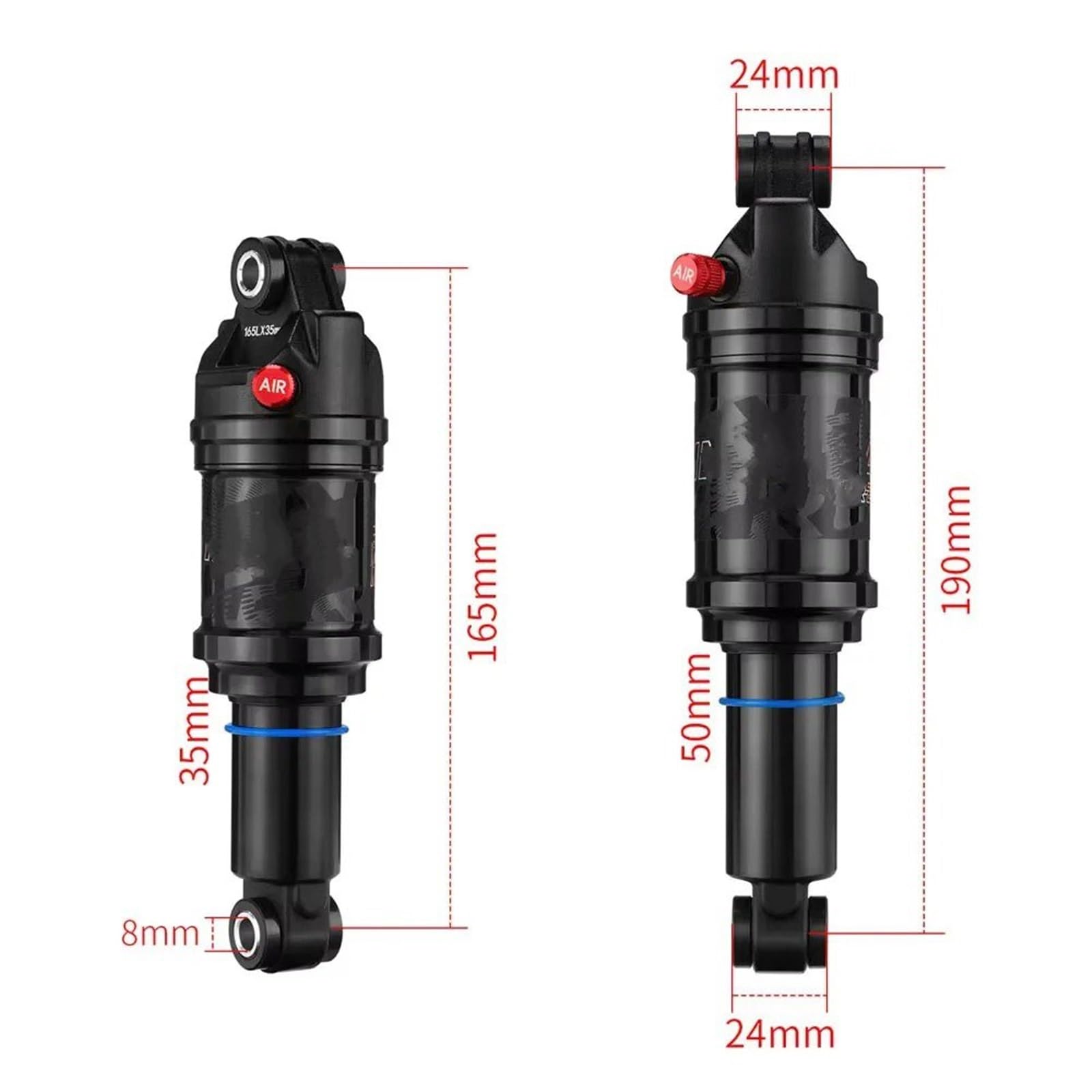 Amortiguador Eje Delantero Amortiguador Trasero con Cámara Aire para Bicicleta Montaña 165Mm 190Mm 125Mm 150Mm para Suspensión Trasera Bicicleta Montaña XC. Amortiguador Eje Trasero(165mm)