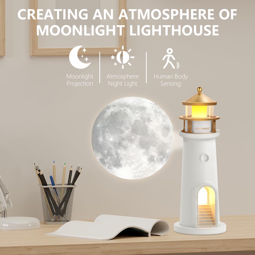 Lámpara de faro, faro LED recargable, lámpara de faro de proyección de luna con control remoto y función Bluetooth, para cumpleaños, día de Acción de Gracias, día de San Valentín