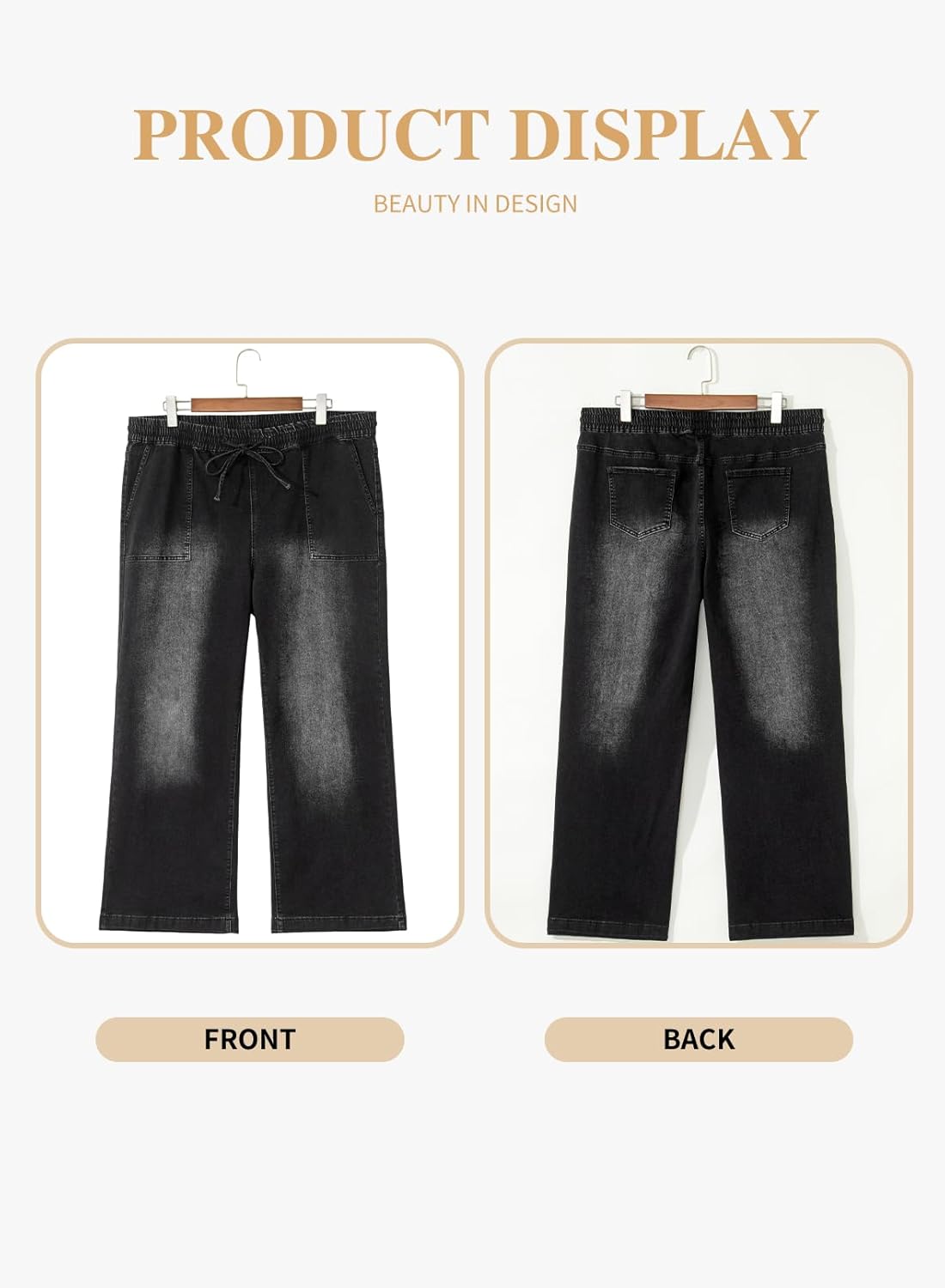 Eytino Womens Plus Size Jeans High Waisted Straight Leg Wide Leg Jean Trendy Stretchy Drawstring Denim Pants(1X-5X) - Image 4