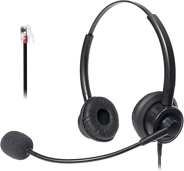 Wantek Wired RJ9 Telephone Headset with Noise Cancelling Microphone, Dual Ear Office Headset for Avaya Mitel Polycom Plantronics Nortel Norstar Meridian Adtran NEC Samsung DS etc Landline Phones
