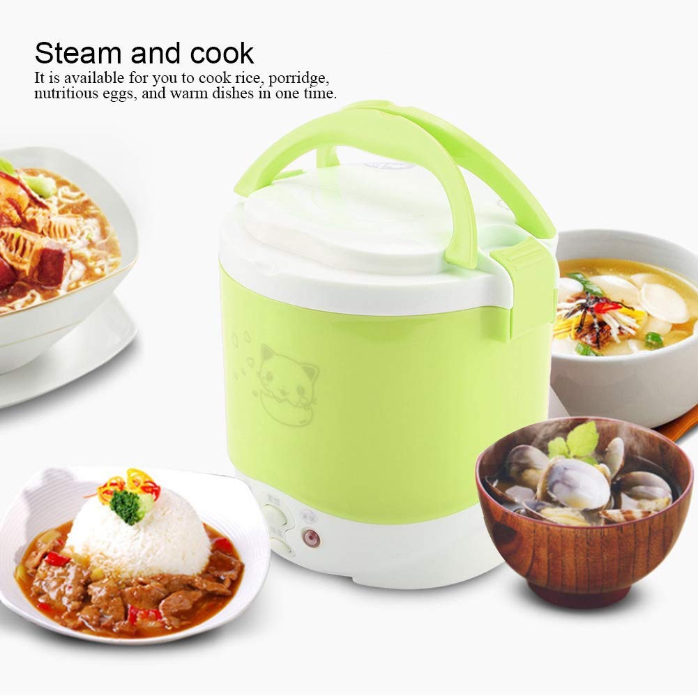 Ejoyous Cuiseur à Riz pour Voiture 12V, Mini Cuiseur Électrique et Vapeur 1L, Vert, pour Camping-Car et Camion 2 Personnes
