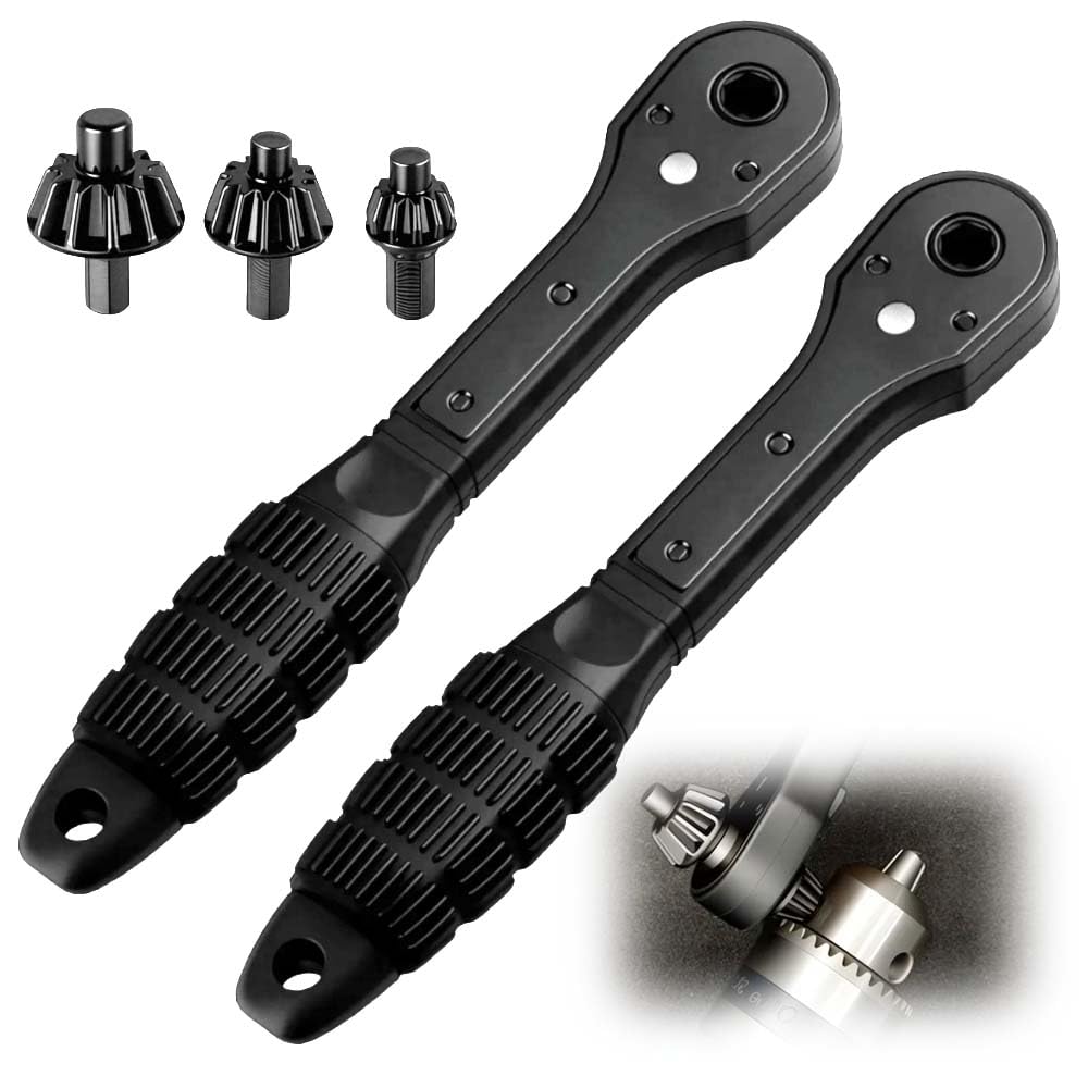 2 in 1 Drill Chuck Ratchet Spanner, Universal Double Head Chuck Key Replacement Tool for Drill, Compatible with Most Electric Drills and Power Tools (