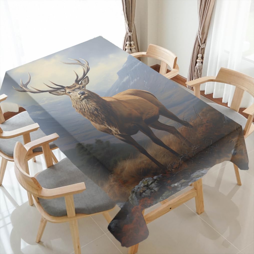 Nappe de table rectangulaire imperméable 137x183 motif montagne cerf d'Asie