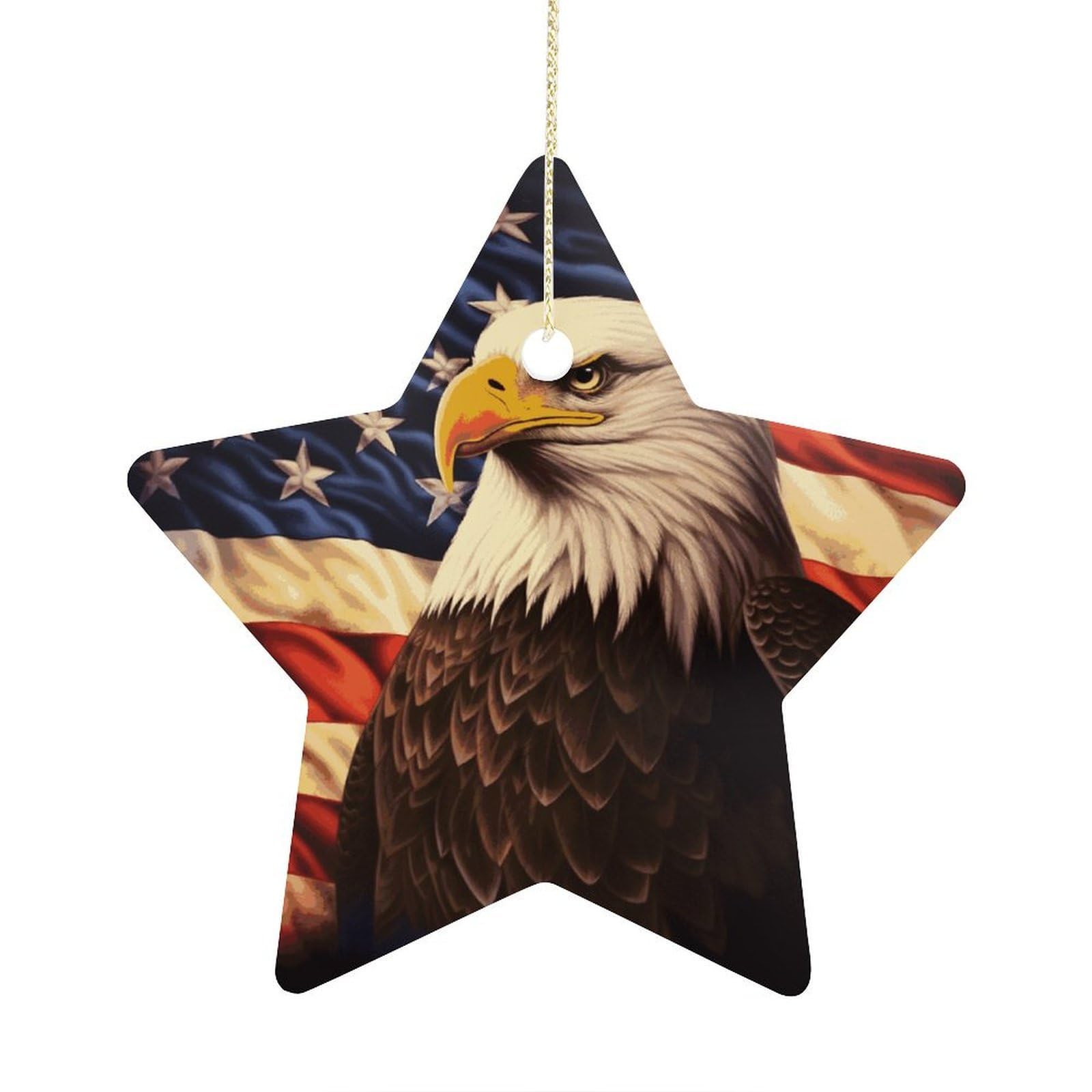 Fodpand Women's Style Flag And Eagle Ornament With String, Keepsake Hanging Decorations,Ceramic Ornaments For Men Indoor Home Holiday Party Gifts