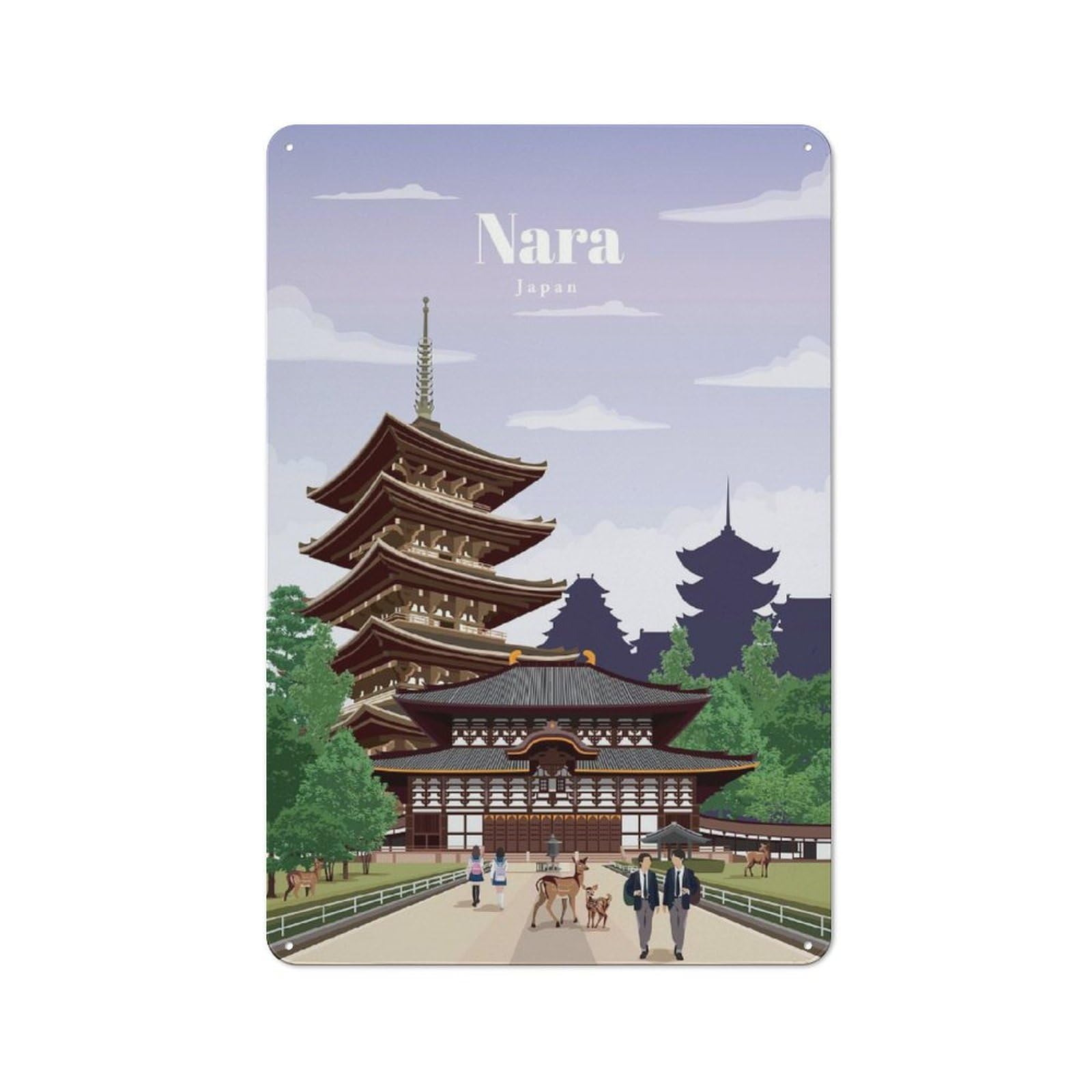 Travel to Nara Tin Wall Plaque 30x20cm, Rustic Farmhouse Wall Decor for Dining Room, Cafe, Entryway Or Family Room