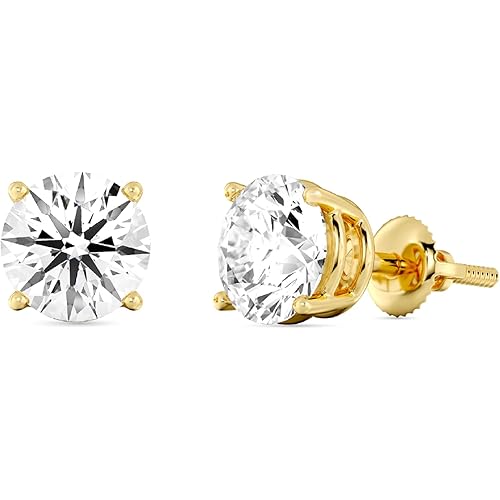 Gilded 2 Carat Total Weight IGI Certified Lab-Grown Diamond 10KT White Gold & Yellow Gold Stud Earrings for Women| Hypoallergenic Fine Gold Jewelry | 4-Prong Basket, Screw Back Nut | VSI1-VS2 Clarity, F Color, Round Cut