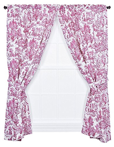 Victoria Park Toile 68-Inch-by-63 Inch Tailored Panel Pair with Tiebacks, Red