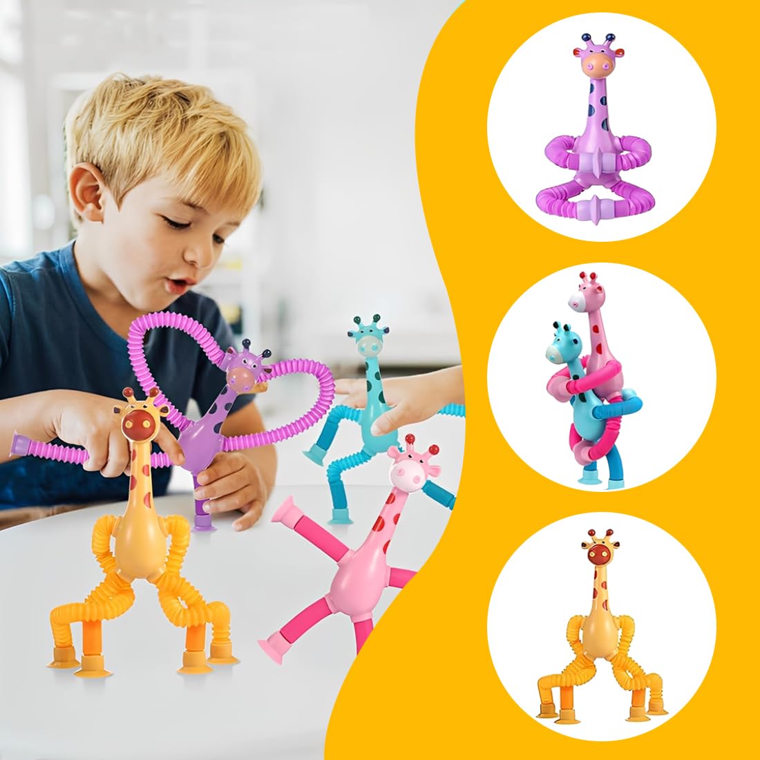 Juguete Sensorial de Jirafa Telescópica con Ventosa, 6 Piezas, Tubo Pop Flexible para Niños, Juguetes Sensoriales, Juguetes Educativos Antiestrés para Desarrollo Sensorial 2-6 Años — view 3