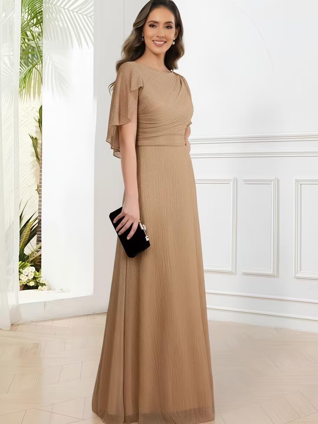 Cape Sleeve Mother of The Bride Dresses for Women Pleated A Line Formal Eevening Gown - Image 3