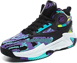 Tênis de basquete unissex Wellrun de cano alto, leve, para corrida e corrida, Black Purple, 12 Women/10.5 Men