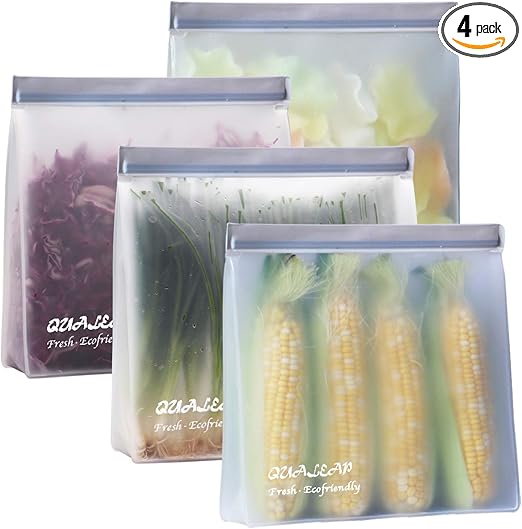 Stand-Up Reusable Gallon Freezer Bags (1 Gallon, Set of 4) - Leakproof Ziplock Reusable Storage Bags for Sandwich, Snack, Meat, Vegetables, Fruit etc.