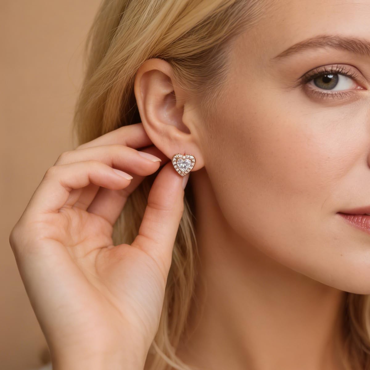 FEIKFEIZ Orecchini da donna con Moissanite a forma di cuore da 1CT, coltivati in laboratorio, 925 argento con placcatura in oro rosa 18K, orecchini a lobo, regalo di gioielli.