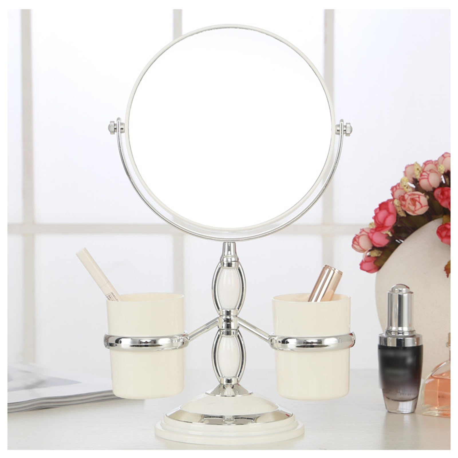 SDCFFC Desktop Vanity Mirror, Rotating Double-Sided Makeup Mirror, Desktop with Storage Mirror