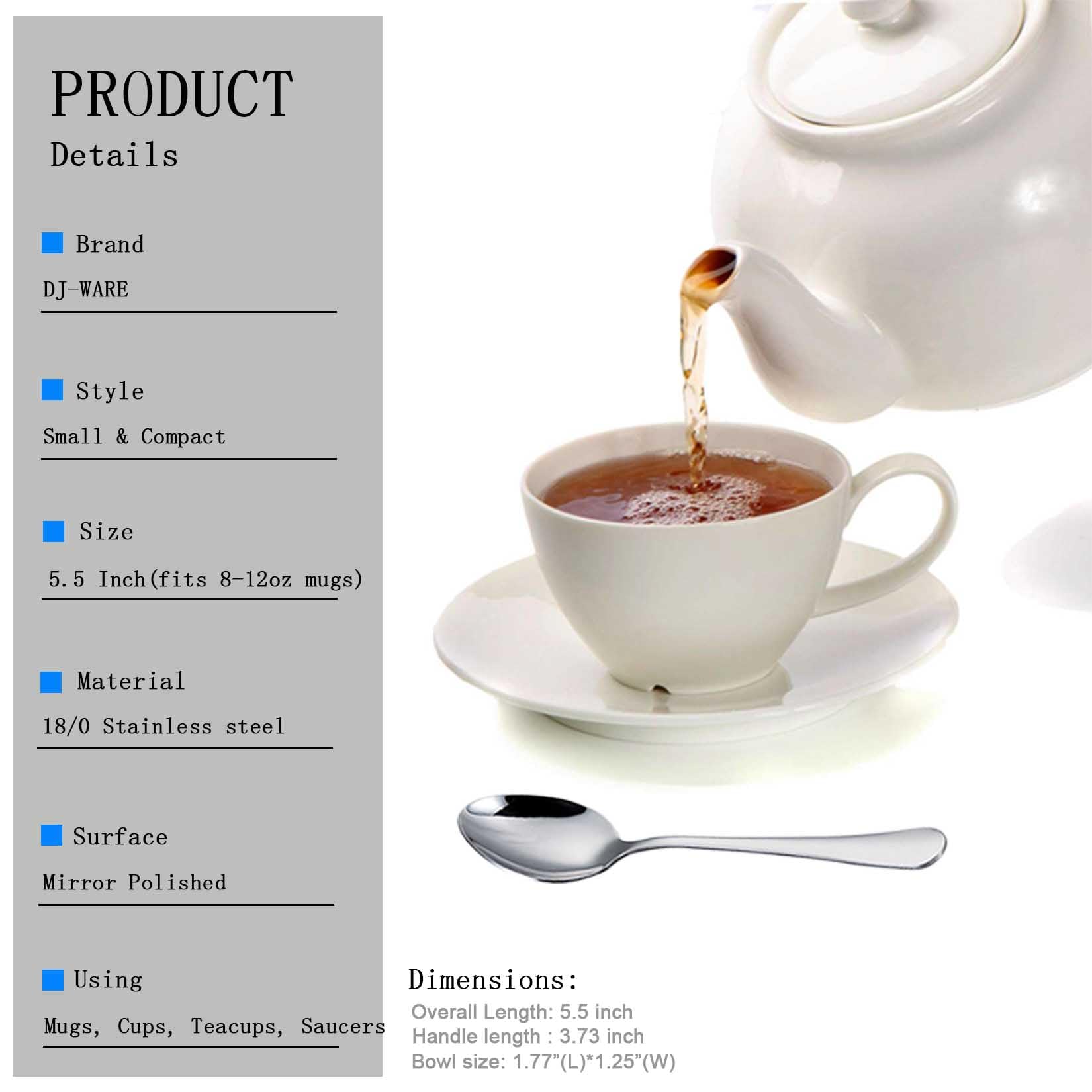 Łyżeczki do kawy ze stali nierdzewnej zestaw 12 szt., łyżeczka do kawy espresso mała srebrna zastawa zestaw 14 cm