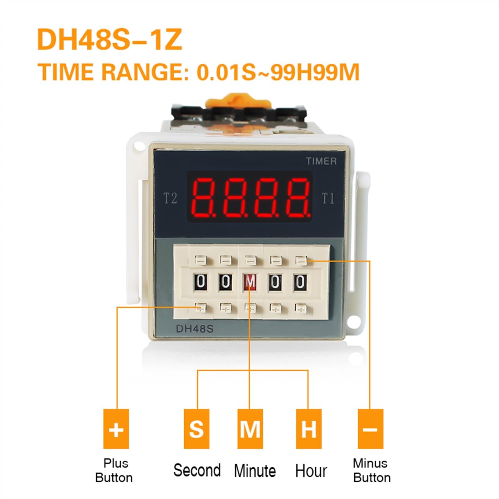 Relé de retardo programable DH48S-S 0,01 S-99990H con Base de enchufe DH48S 1Z 24v relé de tiempo 220v (Color : DH48S-1Z, Size : 220VAC)