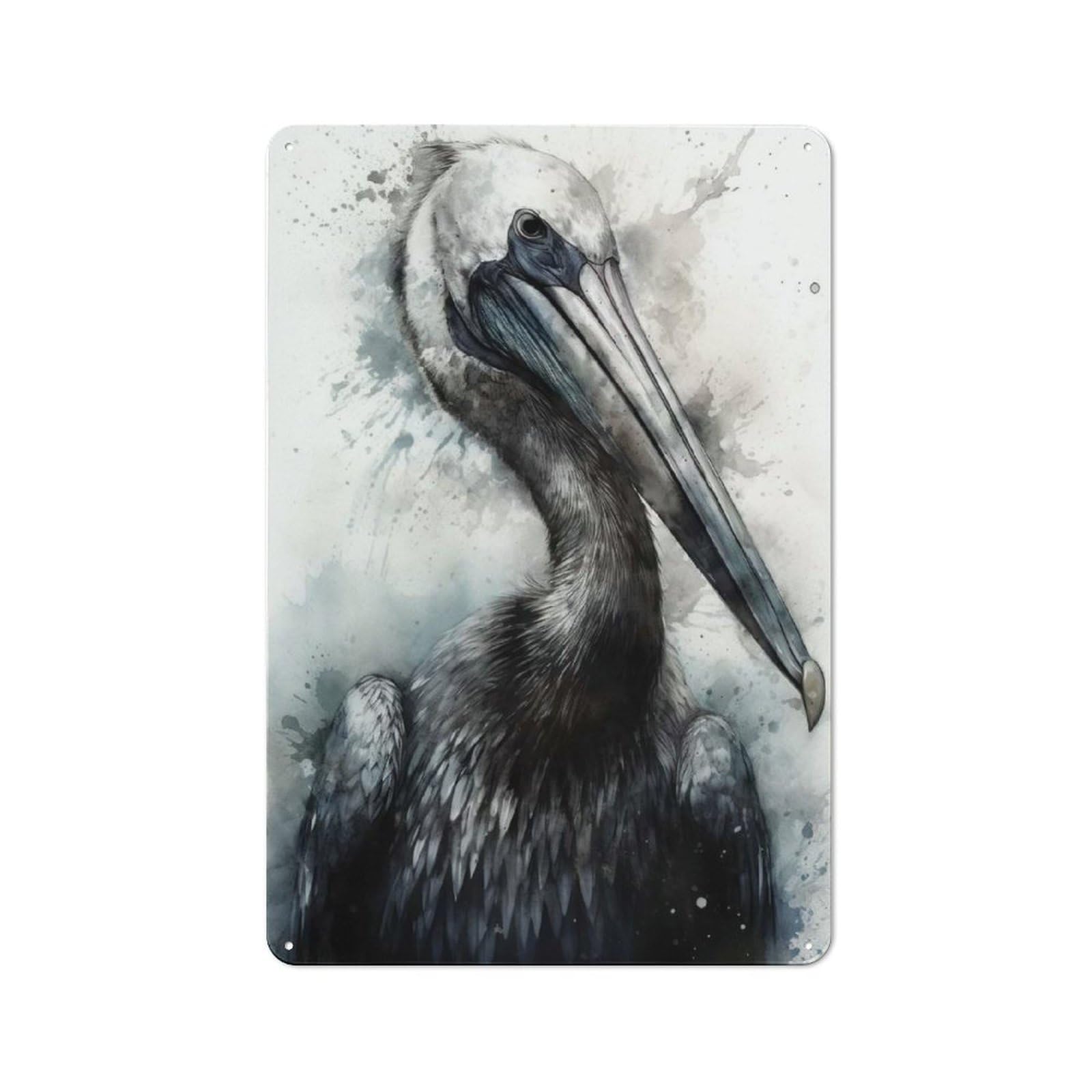 Tin Wall Plaque 30x20cm with Pelican Beauty Watercolor for Guest Room Or Hallway, for Updating Guest Room And Hallway after Moving