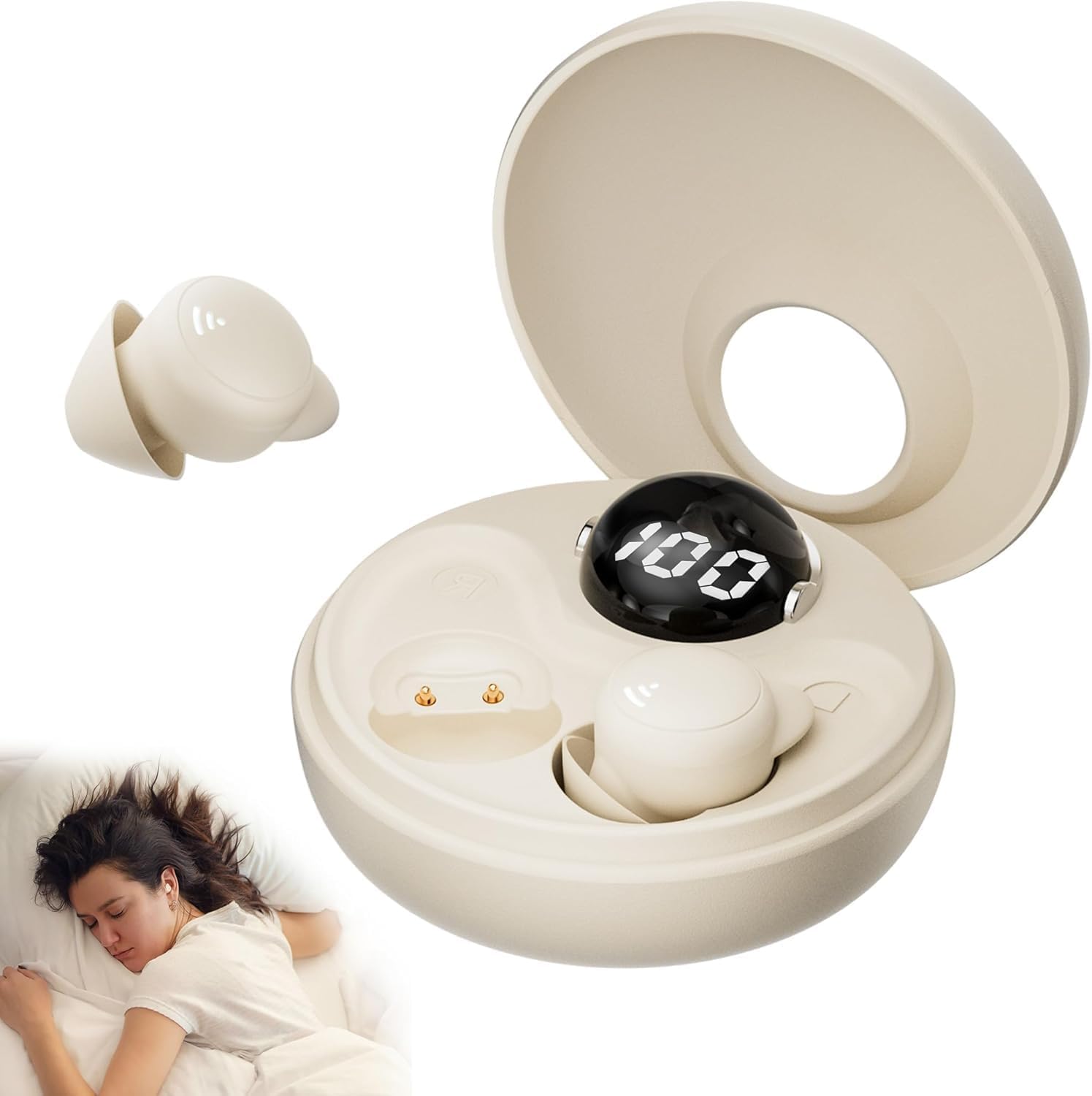sunvito Sleep earplugs for Side Sleepers, Mini Invisible Wireless Bluetooth 5.3 Micro Sleep Noise Cancelling Headphones, Invisible earplugs for Small Ears Sleep, Exercise, Work, Hiking（Beige）