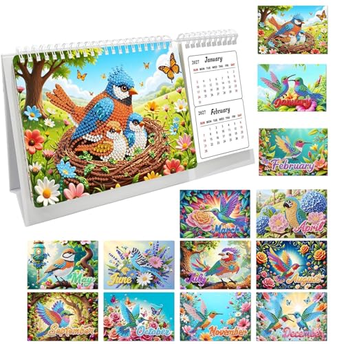 Calendario de arte de gemas 2027-2028: planificador de escritorio creativo para el hogar