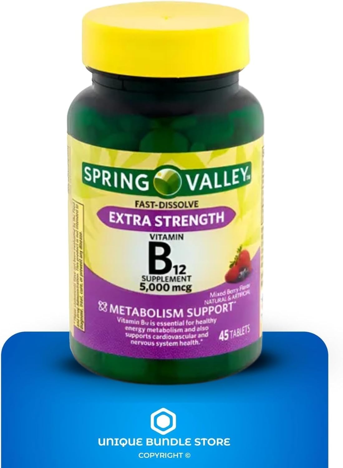 Extra Strength Vitamin B12 5000 mcg – 45 Tablets, Mixed Berry Flavor, Fast Dissolve B12 Vitamins, Daily B 12 Supplement for Metabolism Support (Pack of 2)
