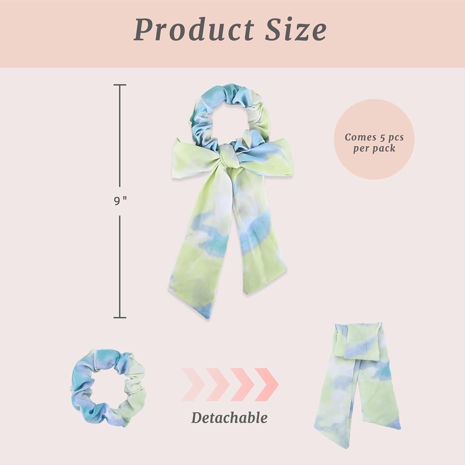 5 Pcs Knotted Bow Hair Scrunchies, Hair Bows Scarf Scrunchies for Women Girls, Elastic Hair Ties with Bows for thick hair, Ponytail Holder Hair Accessories for Women (Colorful Colors) - Image 2