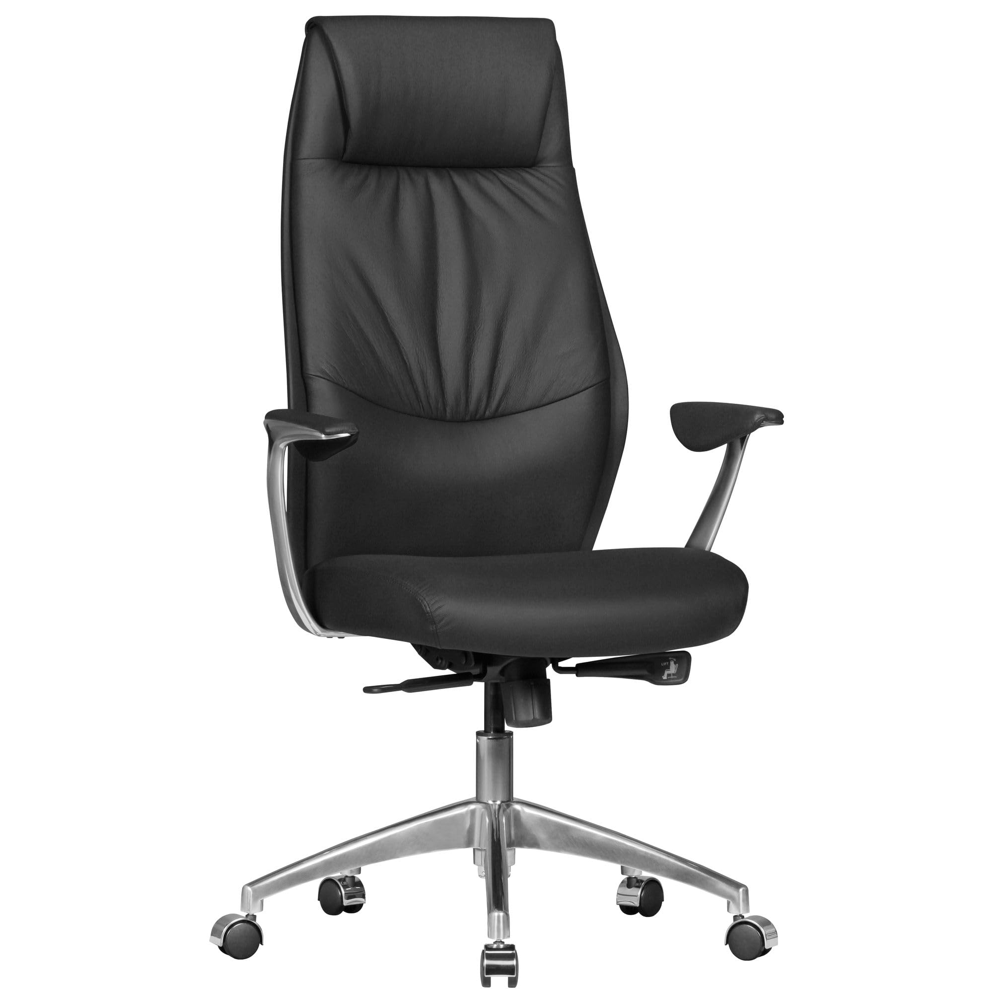 FineBuy Bürostuhl aus Echt-Leder mit Synchronmechanik