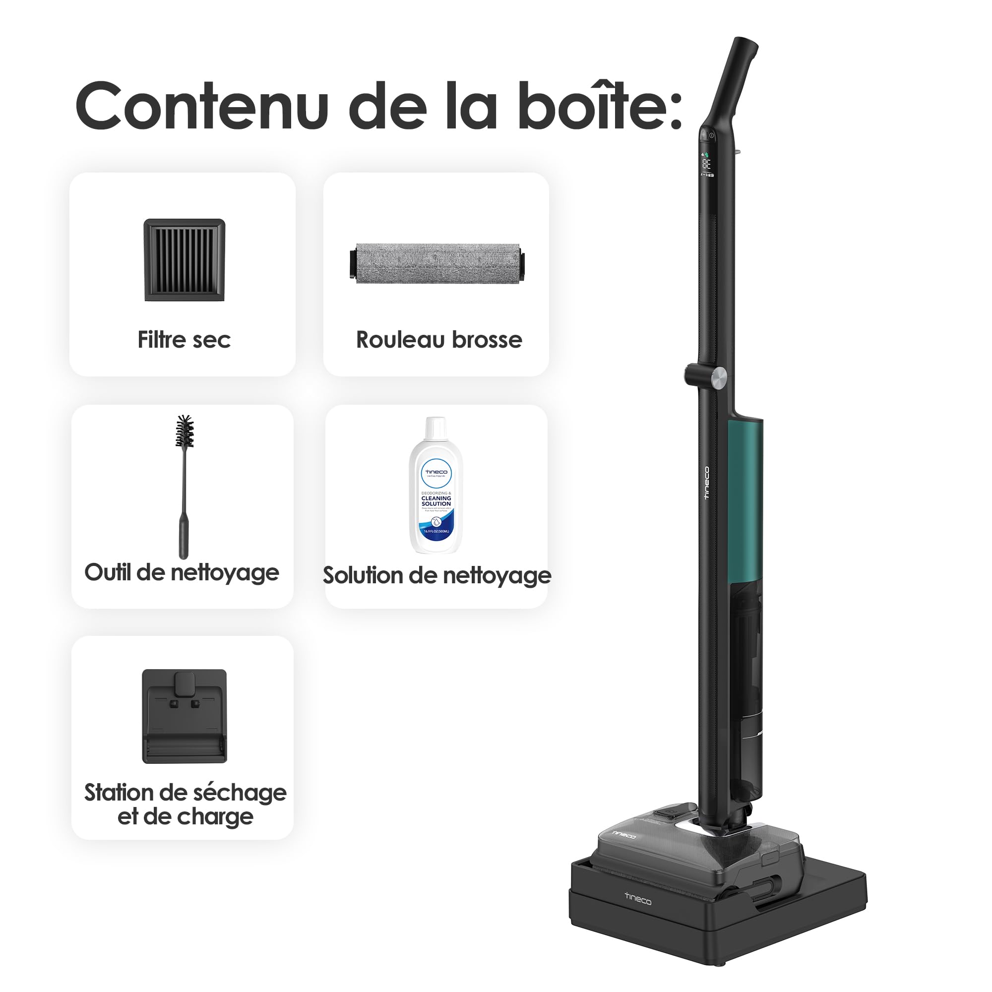 Tineco Floor One i7 Fold aspirateur Eau et poussière, Aspiration 22 kPa, Conception Anti-emmêlement DualBlock, FlashDry 85 ℃, autonomie 50 Min, Nettoyage des Bords Double Face, Design Plat à 180°