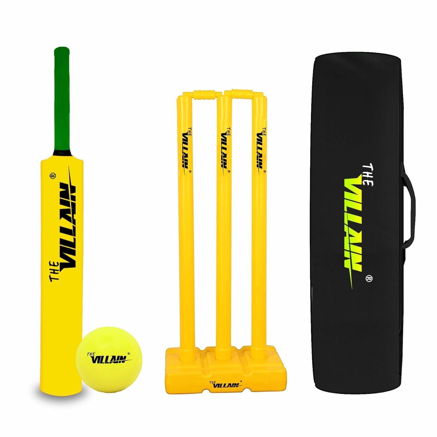 THE VILLAIN Complete Cricket Kit 1 Plastic Bat + 3 Plastic Stumps + 1 Tennis Ball + 1 Cover Combo for Kids (6 yrs to 13 yrs) & Adults, Ideal for Beginners for All Ages - Yellow-picture-18