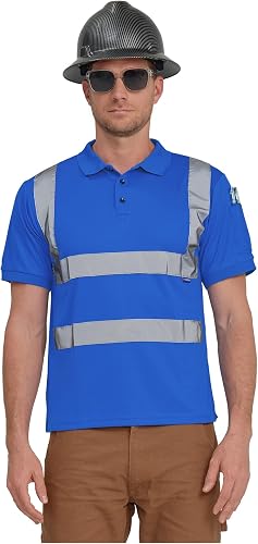 AYKRM Blue high vis Reflective Polo Shirts Breathable Blue Safety Shirts for Men