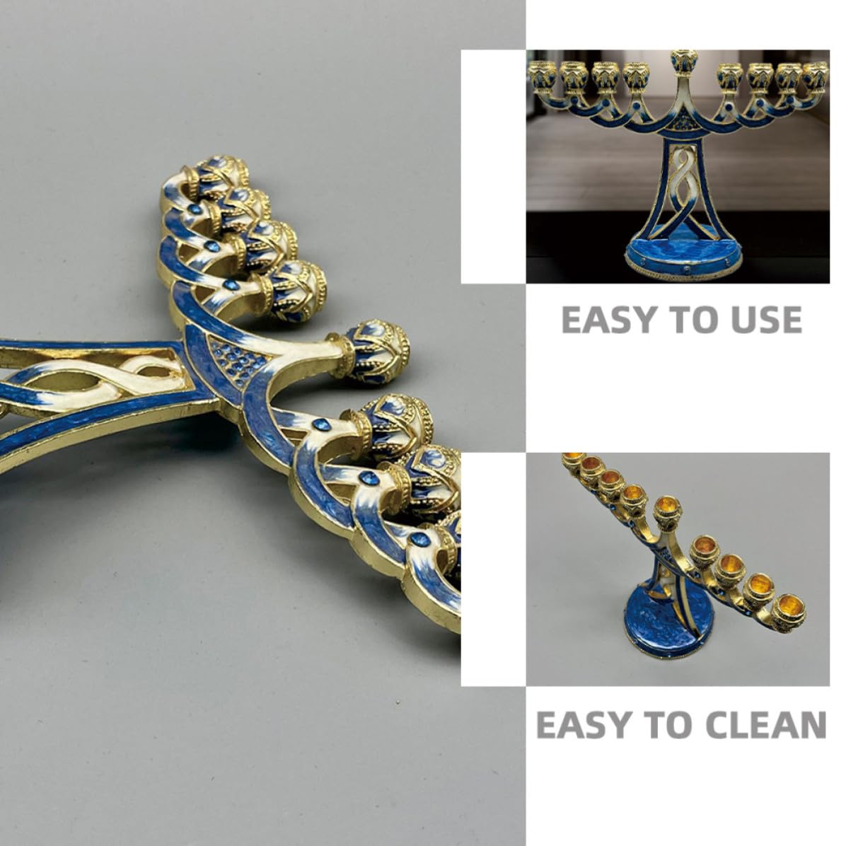 Menorah Candelabro Vintage a 9 Bracci in Metallo Blu