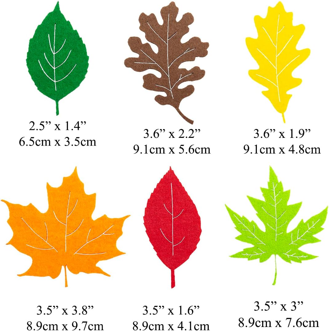 Summer-Ray 60 Felt Leaves Laser Cutout Embellishment Green Yellow Brown Autumn Shades Maple Oak Sycamore Hazel Beech Leaves