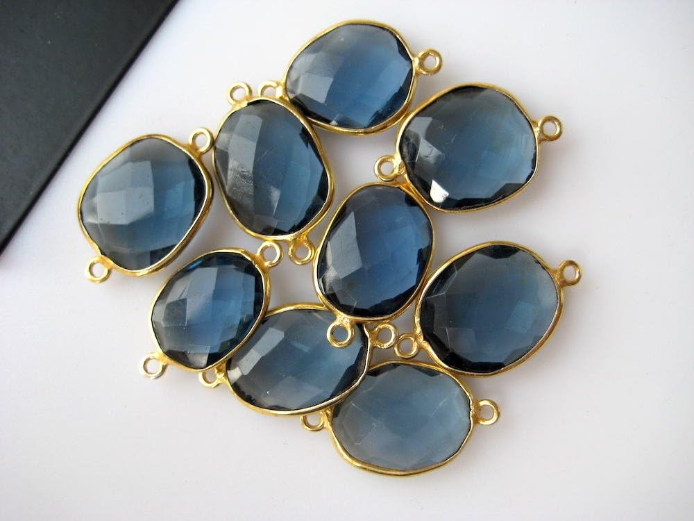 10Pcs London Blue Topaz Color Hydro Quartz Jewelry Bezel Connectors, Silver Gold Rose Gold Gemstone Connectors, CCC6