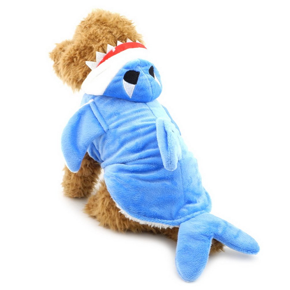 Ranphy Small Dog Shark Attack Costume Outfit Hooded Jumpsuit Puppy Pajamas Winter Pet Apparel, Blue, Large - Image 2