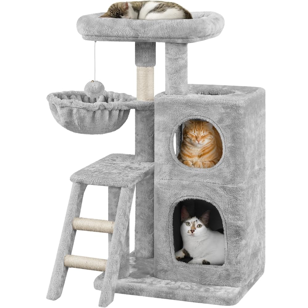 Yaheetech Albero Tiragraffi per Gatti 94 cm in Sisal e Truciolato Posatoio Piattaforma Cesta Scala Torre Gioco Grigio Chiaro