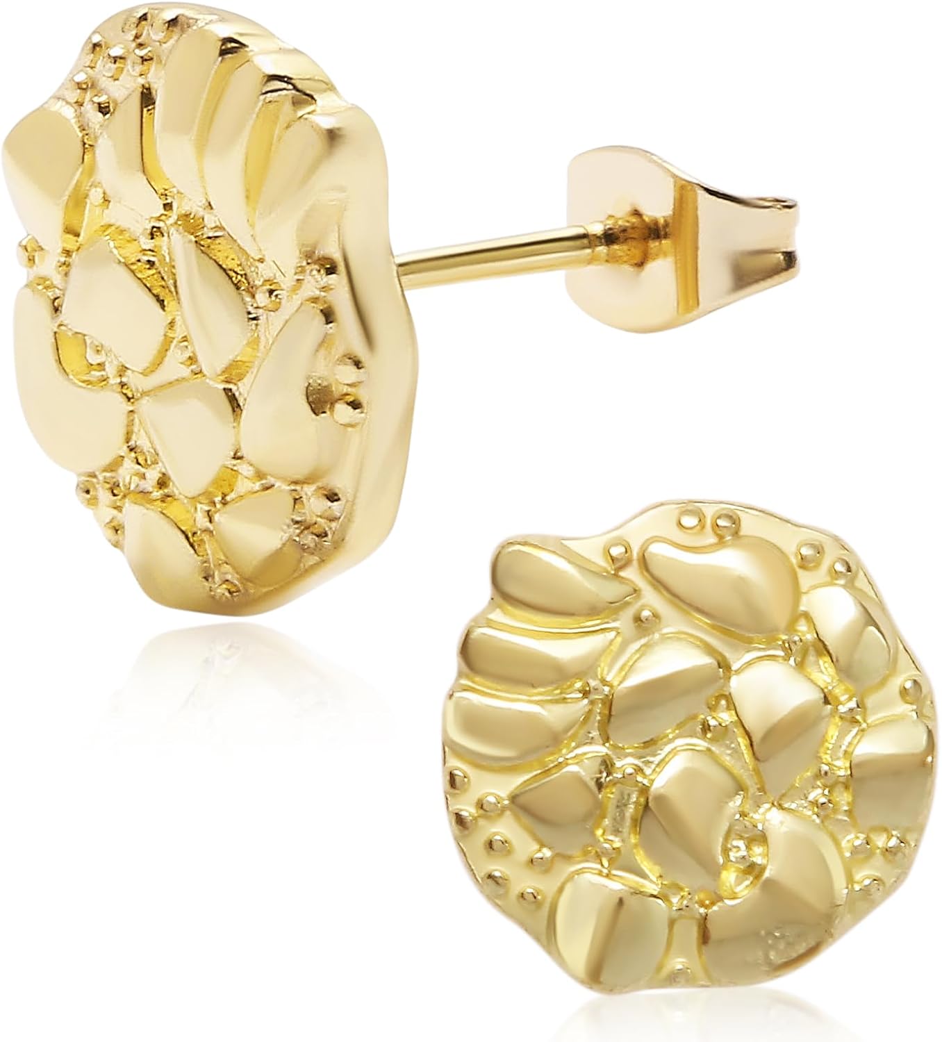 Gold Nugget Earrings for Men & Women, 18K Gold Plated Nugget Textured Stud Earrings, Classic Nugget Design Jewelry Gift, Unisex