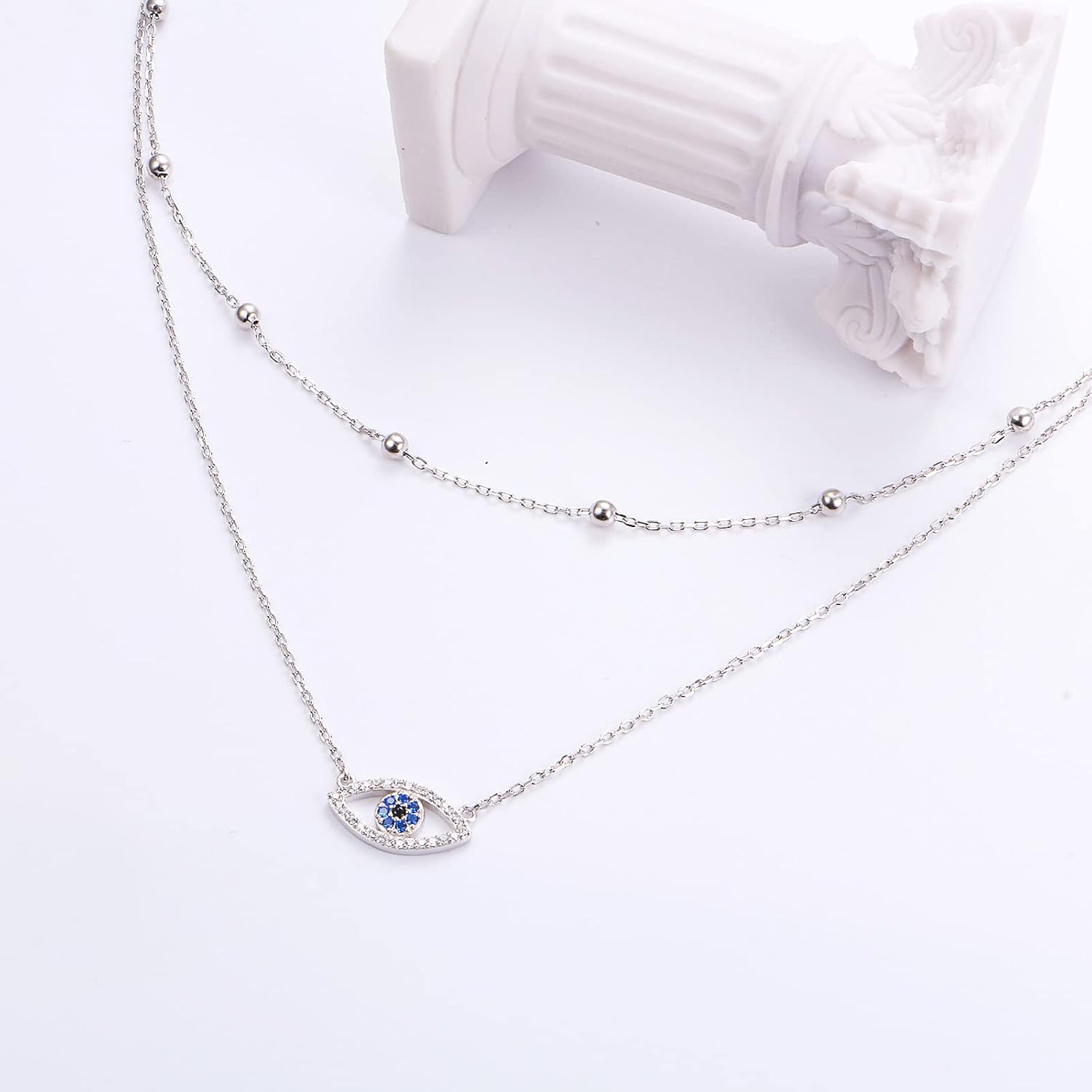 Evil Eye Choker Necklace S925 Sterling Silver Layered Dainty Simple Choker Necklace Cubic Zirconia Evil Eye Good Luck Jewelry for Women - Image 2