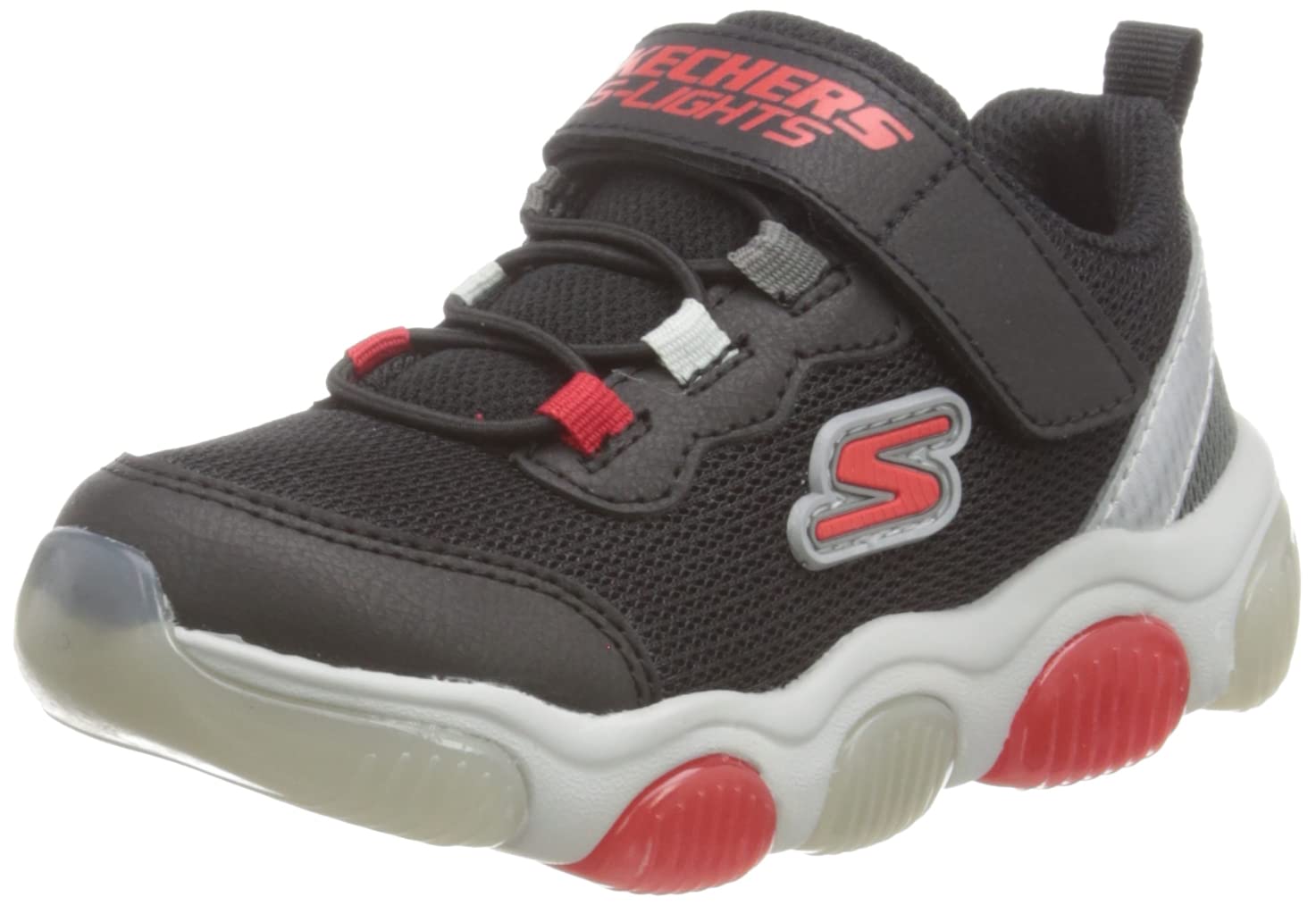 Skechers 402040N BKRD Sneaker, Black Textile & Synthetic/Red & Gray Trim, 4 UK