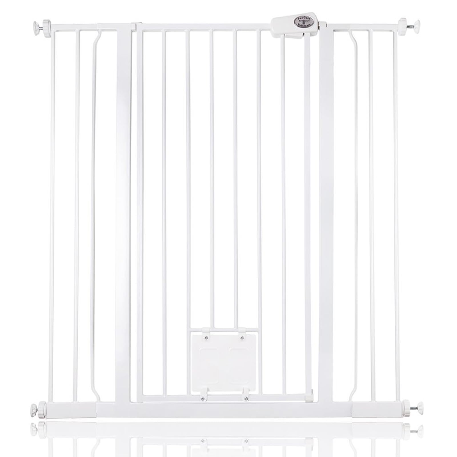 Bettacare White Pet Gate With Lockable Cat Flap, 100.8Cm - 108.4Cm, 104Cm In Height, Extra Tall Dog Safety Barrier With Cat Flap, Easy Installation