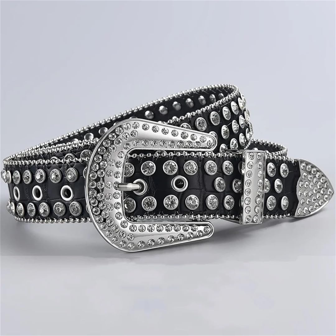 Cinturón de piel suave con diamantes de imitación para mujer, estilo punk rock, elegante, unisex