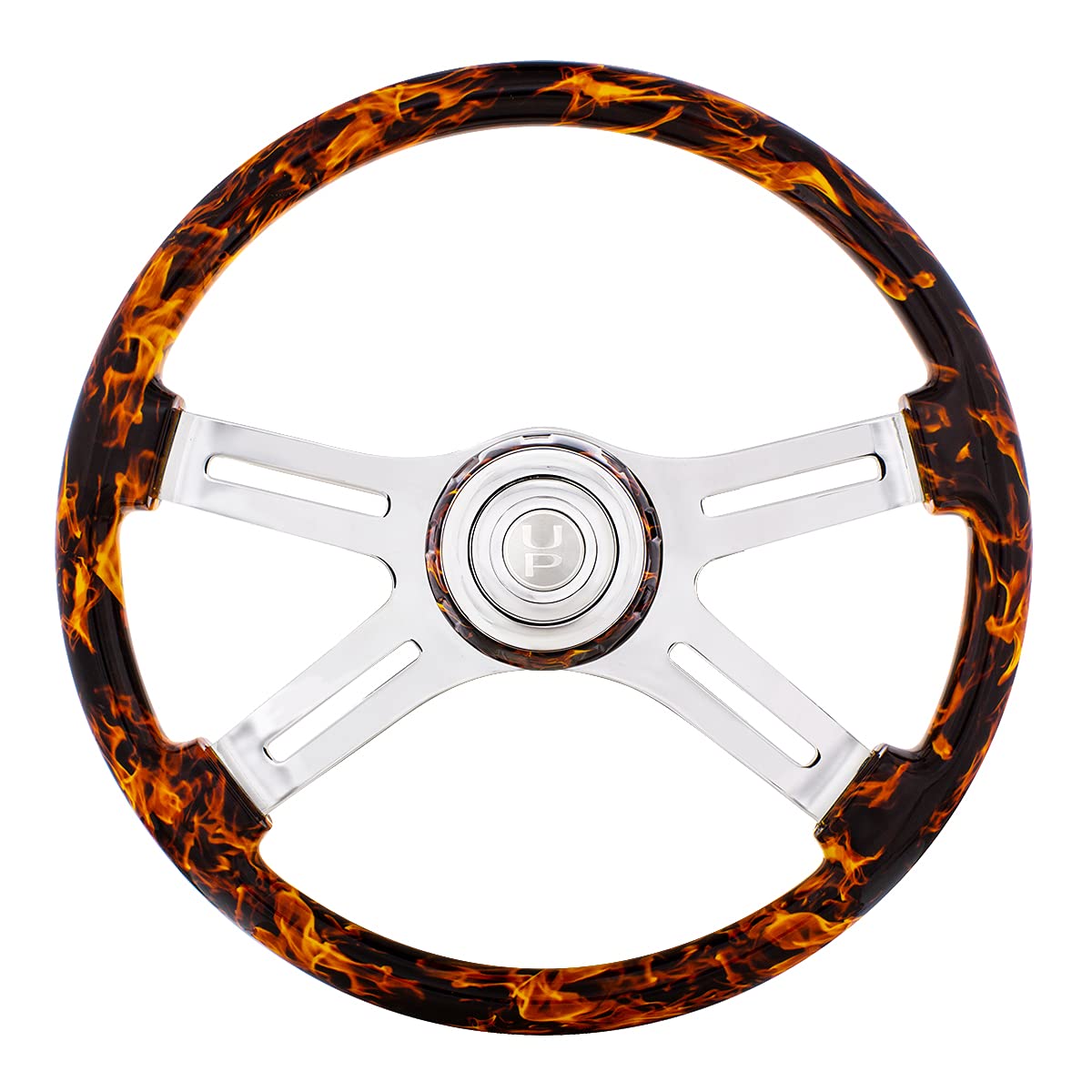 United Pacific 88309 18-inch Flame Steering Wheel With Matching Flame Bezel
