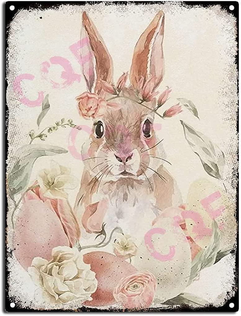 Vintage Wall Decor Funny Easter Bunny Wreath Metal Tin Sign Easter Eggs Wall Poster Fun Wall Decor Farmhouse Decor Home Cafe Office Shop Bar Club Murals 8x12 inch-Aluminium Sign