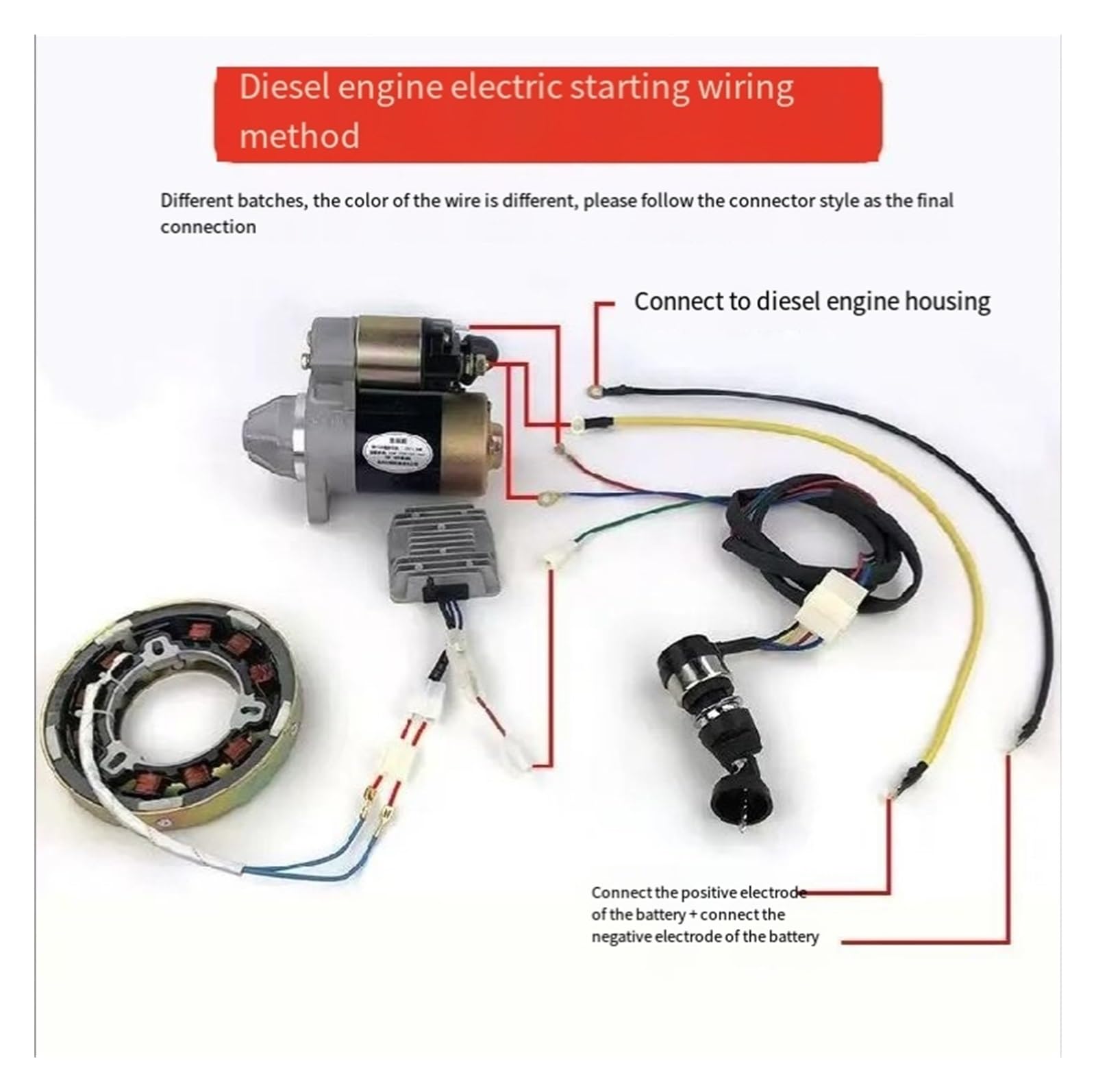 Motor De Arranque PARA GENERADOR DIÉSEL 170F 173F 178F 186F 188F 192F 5KW MOTOR ARRANQUE VOLANTE ENGRANAJE CORONA KIT CONVERSIÓN ARRANQUE ELÉCTRICO Starter(170 173F CCW)
