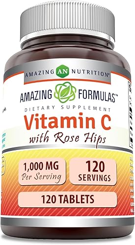Amazing Formulas Vitamina C con Rose HIPS 1000 mg 120 tabletas Suplemento  Sin OMG  Sin gluten  Fabricado en Estados Unidos