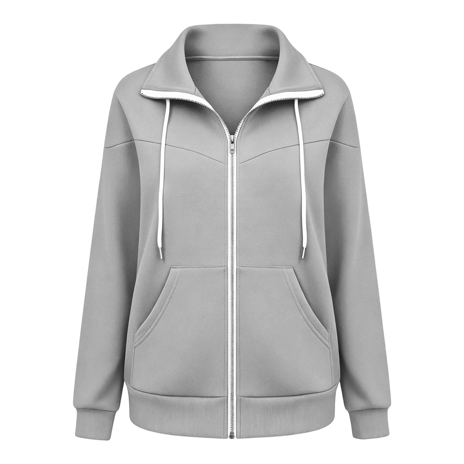 Veste Sweat Femme Zip Intégral Poches Col à Revers Manches Longues uni