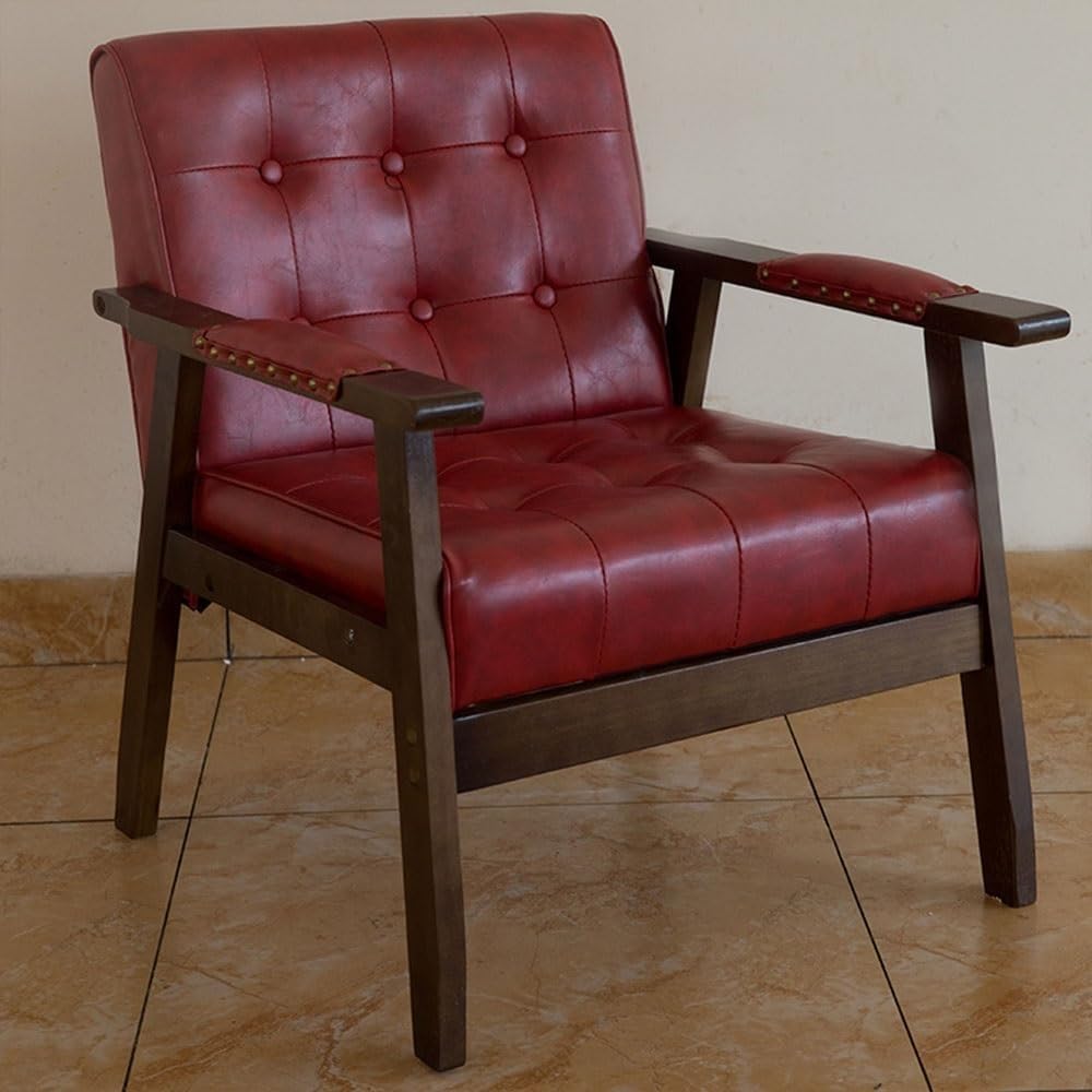 Piccola poltrona moderna – Sedia semplice per il tempo libero per adulti sedia da lettura in legno salvaspazio divano per soggiorno accogliente design Rojo